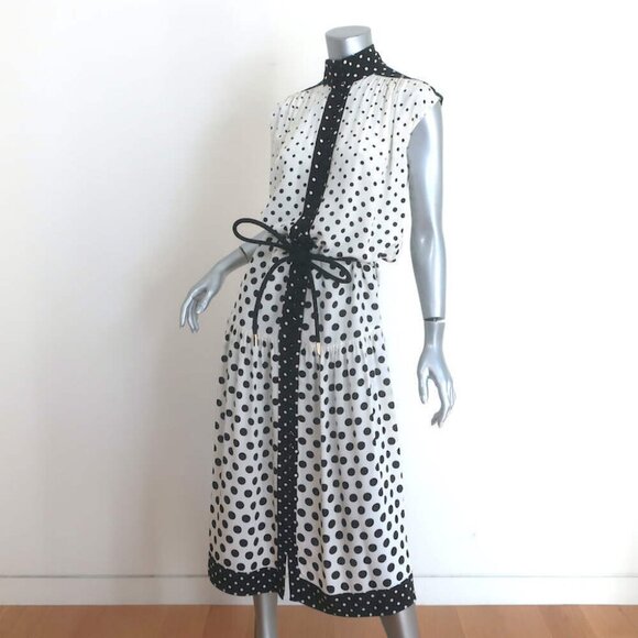 Zimmermann Polka Dot Belted Midi Dress White/Black Silk Crepe Size 1 - Picture 4 of 7